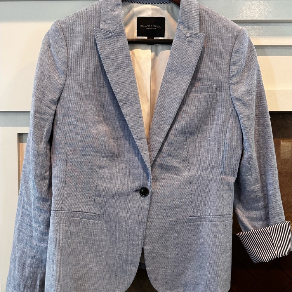 Banana Republic Light Blue Linen-Blend Single-Button Blazer